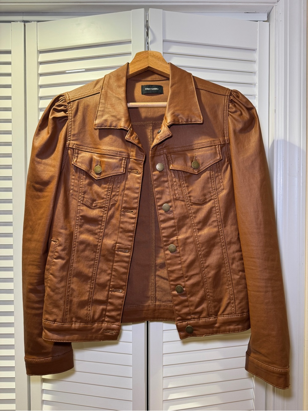 DRIFTWOOD Cognac Brown Faux Leather Jacket